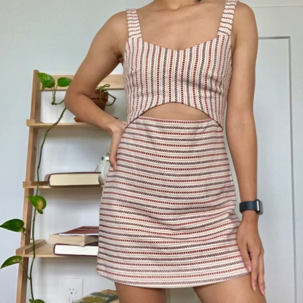 Zara Black Lined Garment with Cream and Rust Trim Size :S